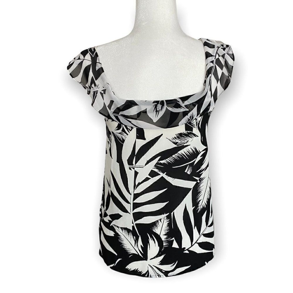 Express Tank Top Cold Shoulder Floral Black White Top SZ XS